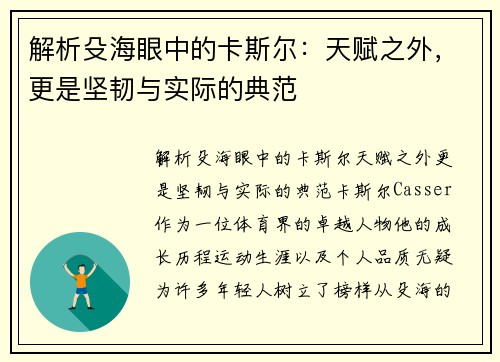 解析殳海眼中的卡斯尔：天赋之外，更是坚韧与实际的典范