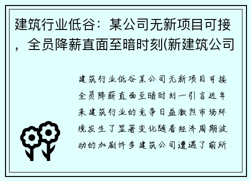 建筑行业低谷：某公司无新项目可接，全员降薪直面至暗时刻(新建筑公司没有业绩怎么办)