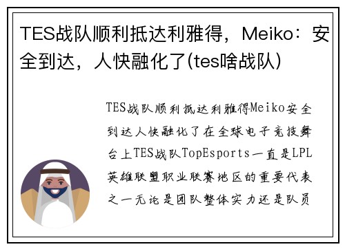 TES战队顺利抵达利雅得，Meiko：安全到达，人快融化了(tes啥战队)