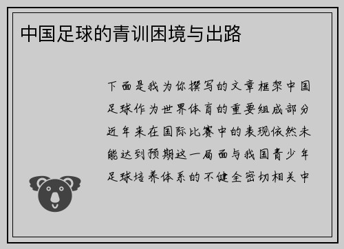 中国足球的青训困境与出路
