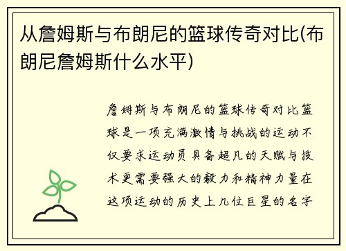 从詹姆斯与布朗尼的篮球传奇对比(布朗尼詹姆斯什么水平)
