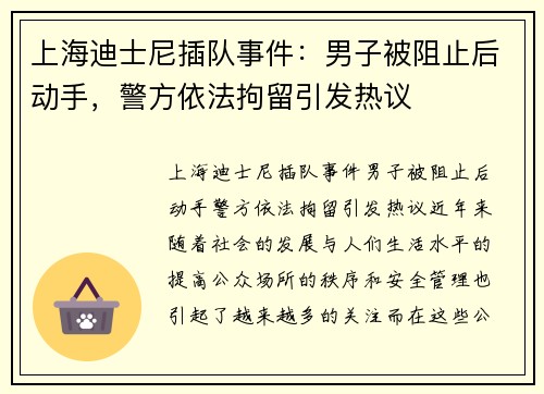 上海迪士尼插队事件：男子被阻止后动手，警方依法拘留引发热议