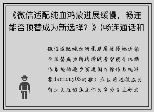 《微信适配纯血鸿蒙进展缓慢，畅连能否顶替成为新选择？》(畅连通话和微信通话的区别)